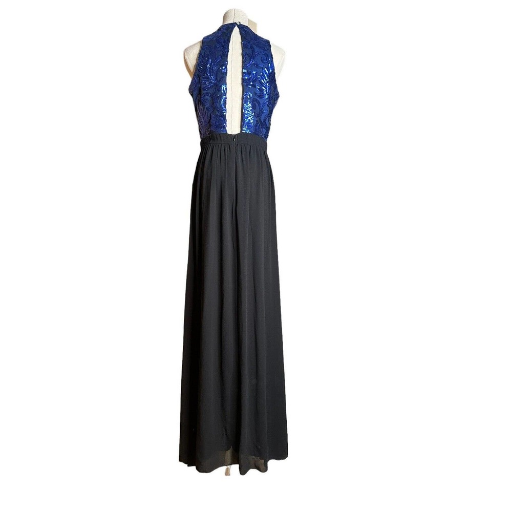 Vtg 90s Tawny Blue Sequin black Sheer Long Formal Cocktail Dress Sleeveless Sz L - Picture 4 of 11